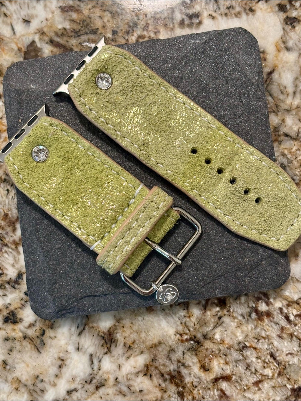 Green Suede Apple Watch Band with Crystal Accent